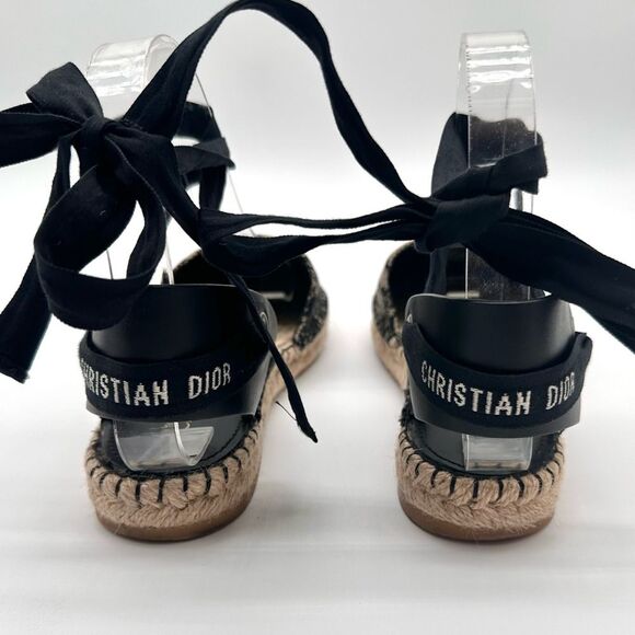 Dior Embroidered Canvas & Leather Ankle Tie Espadrille Flats EU 37.5 US 7.5 - Picture 8 of 11